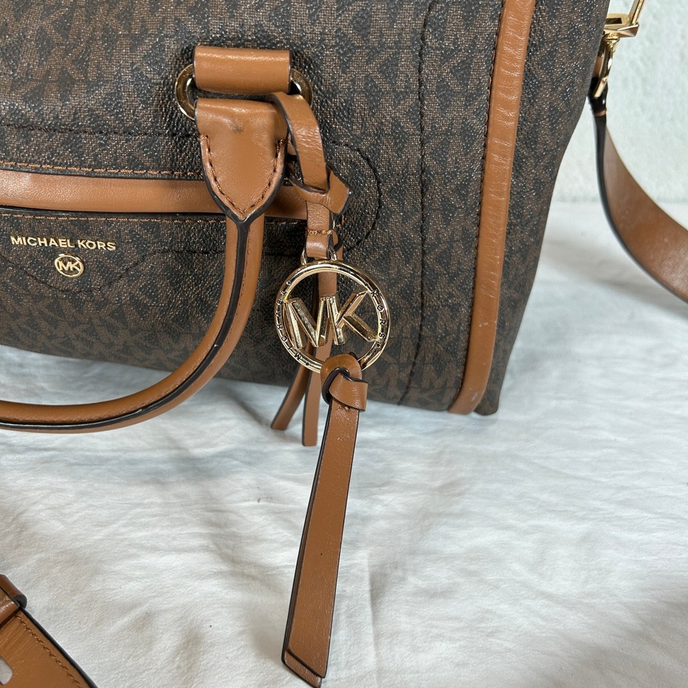 Michael Kors Brown Monogram Satchel Crossbody Bag Gold Hardware - Picture 15 of 16